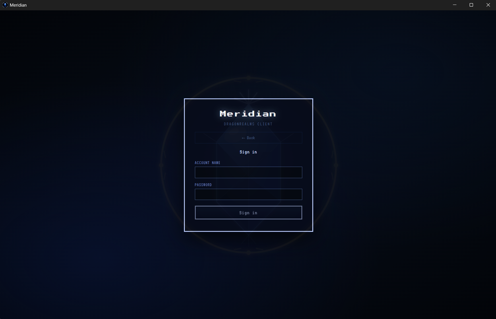 Meridian login screen
